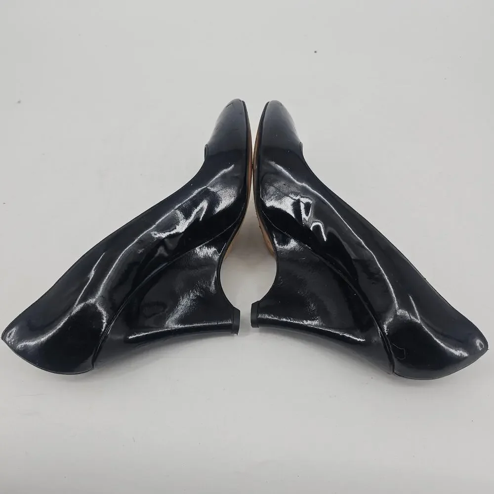 Vintage 90's Kate Spade Metro Piramid Wedge Heel Pumps Black Leather ITALY 10 B
